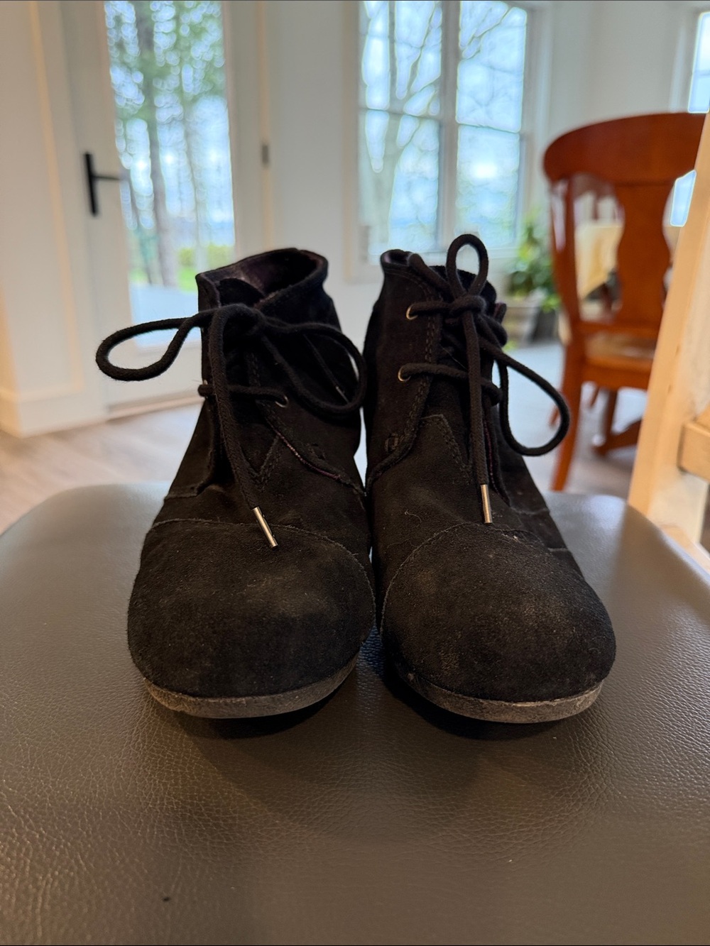 BOBS from Skechers Black Suede Lace-Up Ankle Booties